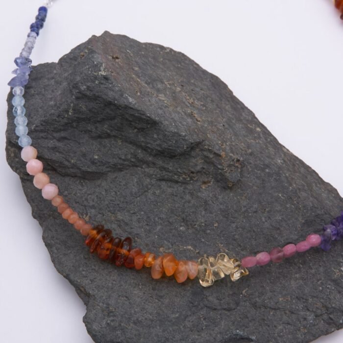 Close up of Mixed Gemstone Sunset Colours Choker Necklace