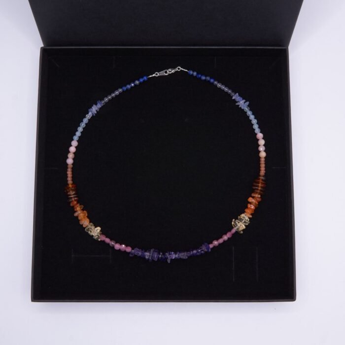 Mixed Gemstone Sunset Colours Choker Necklace in box