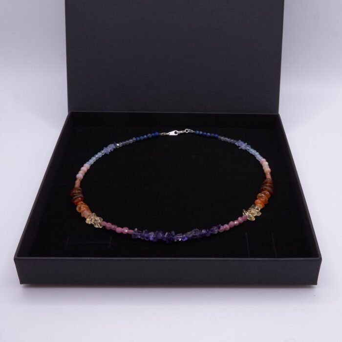 Mixed Gemstone Sunset Colours Choker Necklace in box