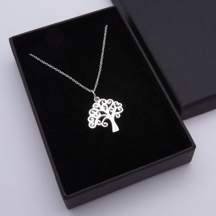 Tree Charm Sterling Silver Necklace shown in box