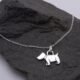 Dog Charm Sterling Silver Necklace shown close up on dark grey stone