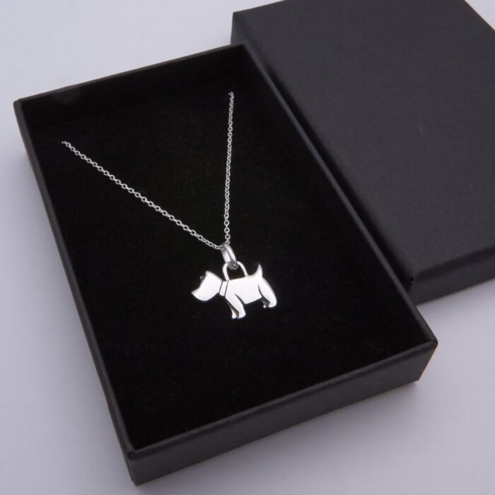 Dog Charm Sterling Silver Necklace shown in box