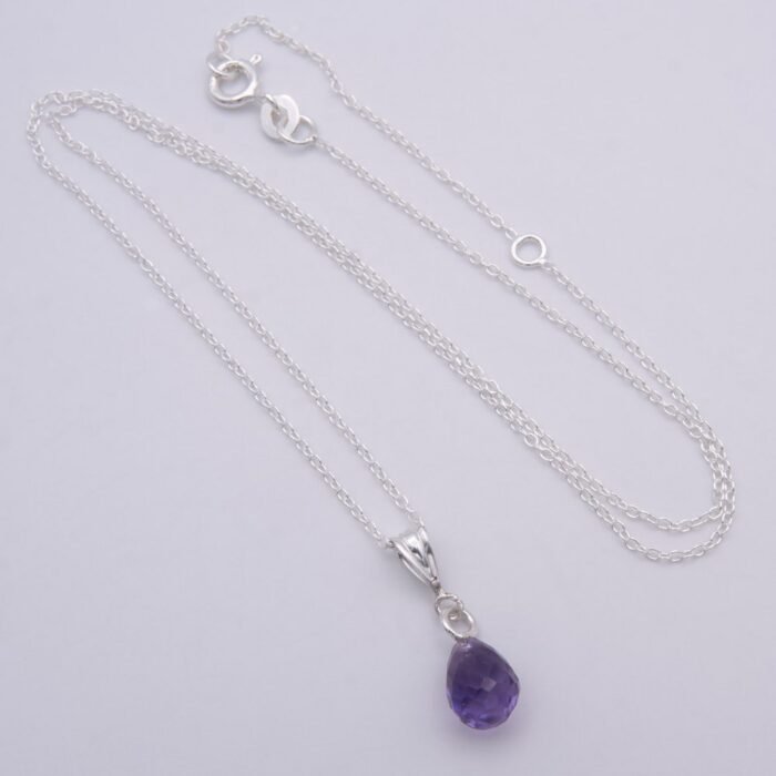 Amethyst Teardrop Sterling Silver Pendant Necklace