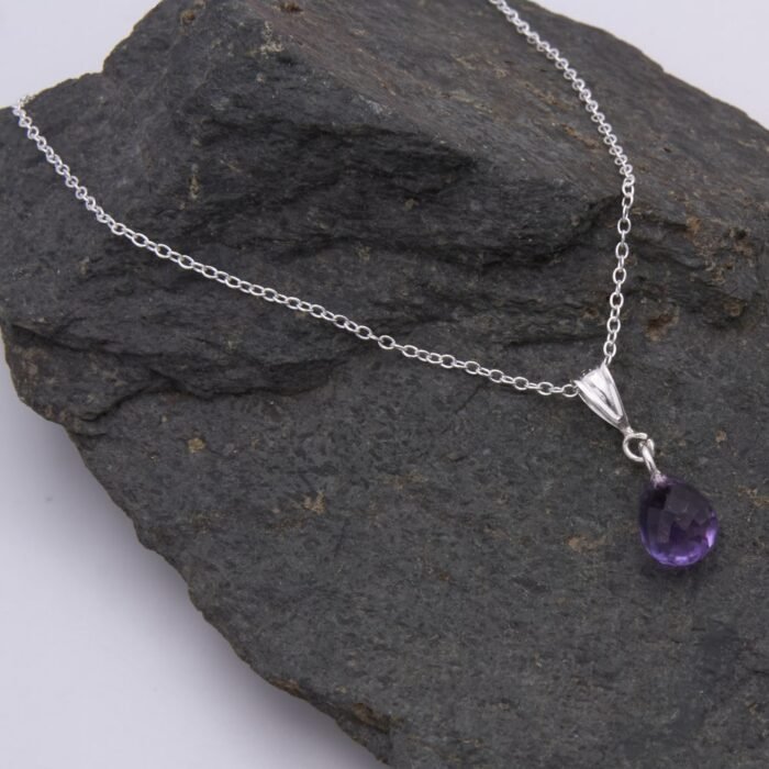 Amethyst Teardrop Sterling Silver Pendant Necklace