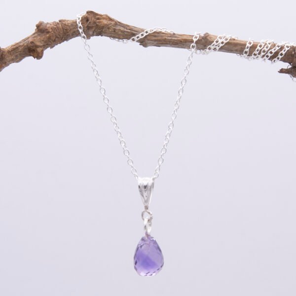 Amethyst Teardrop Sterling Silver Pendant Necklace