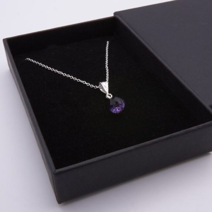Amethyst Teardrop Sterling Silver Pendant Necklace in box