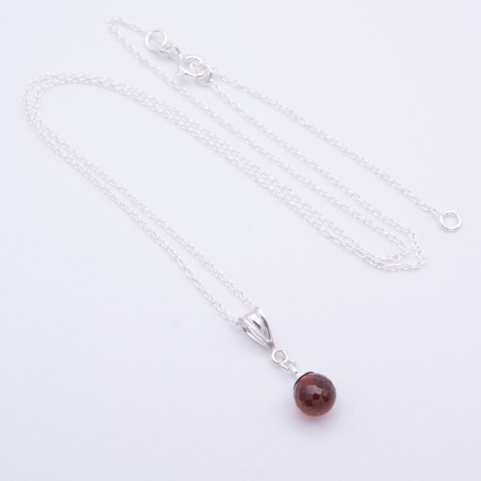 Garnet Ball and Sterling Silver Pendant Necklace