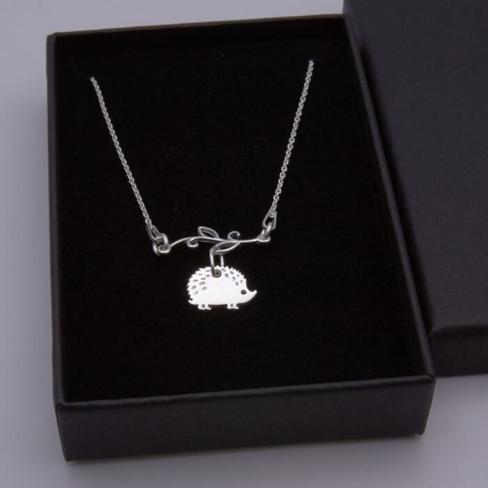 Sterling Silver Hedgehog Pendant Necklace in box
