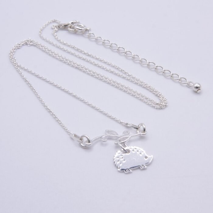 Sterling Silver Hedgehog and Leafy Branch Necklace