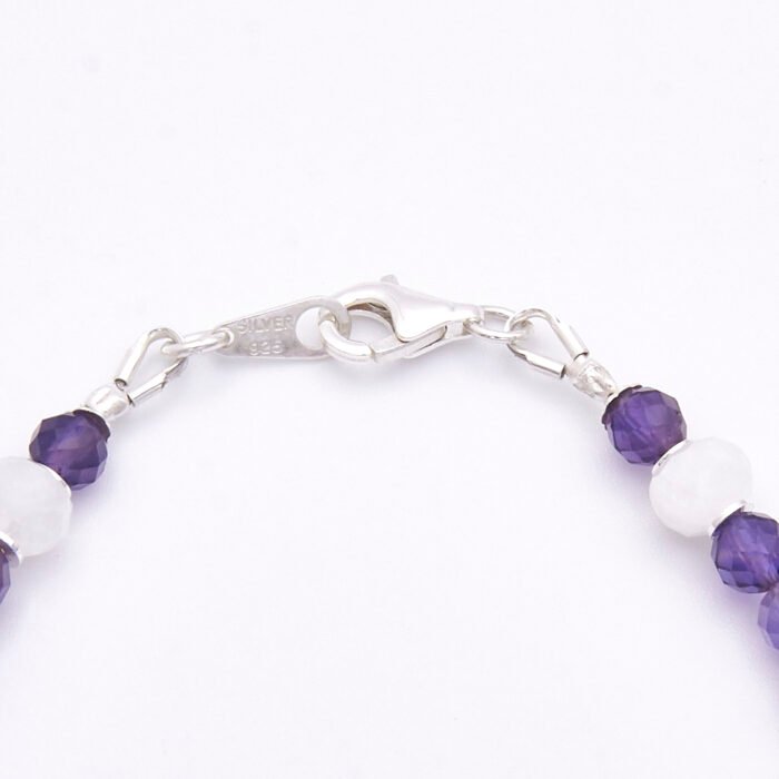 Amethyst, Moonstone and Purple Banded Agate Sterling Silver Bracelet Clasp Close Up
