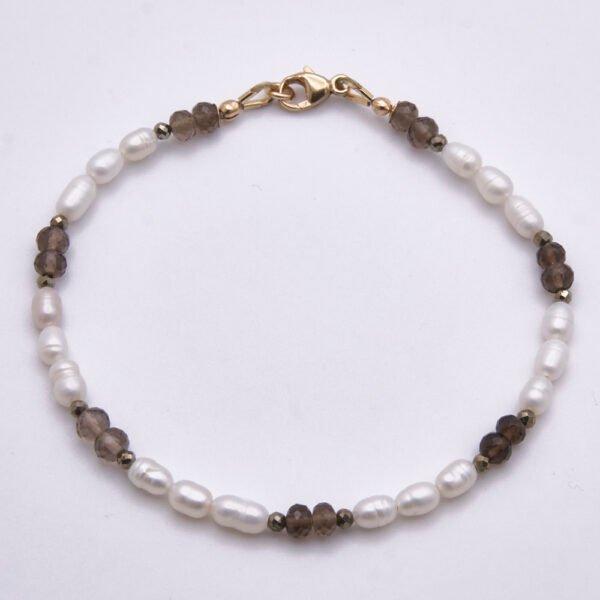 Smoky Quartz, Pyrite & Freshwater Pearl Bracelet