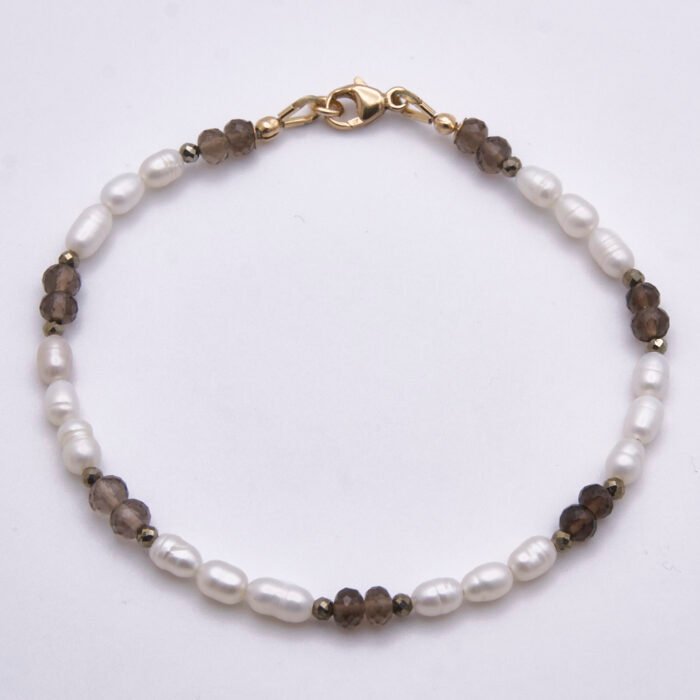 Smoky Quartz, Pyrite & Freshwater Pearl Bracelet