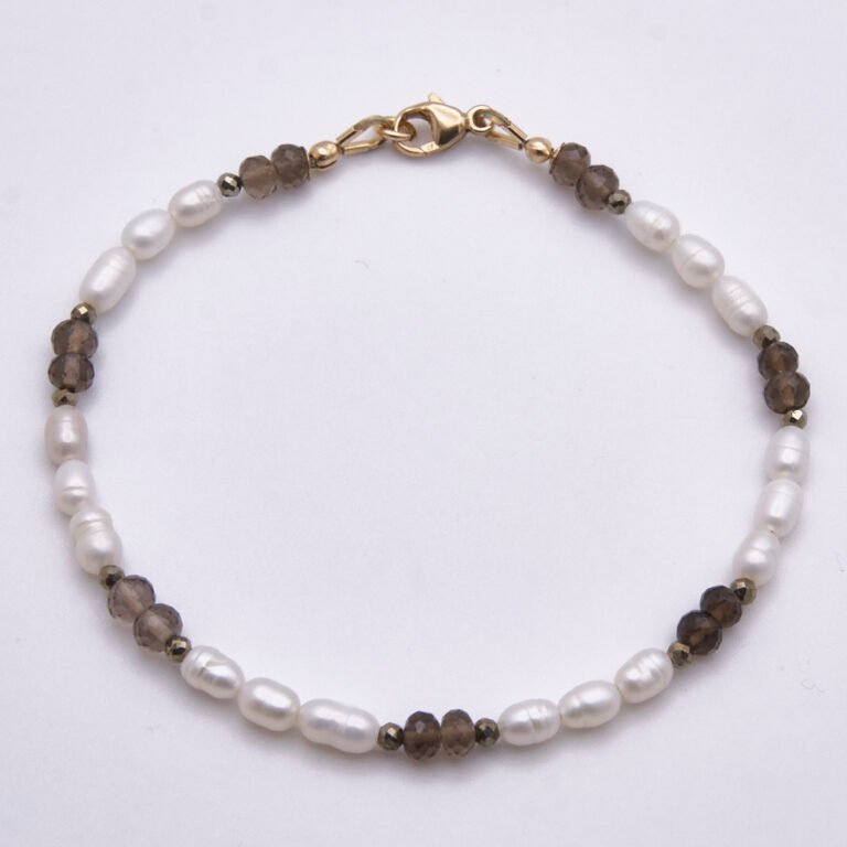 Smoky Quartz, Pyrite & Freshwater Pearl Bracelet