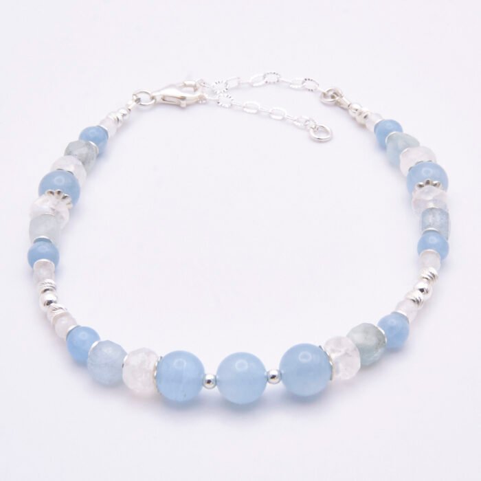 Aquamarine and Rainbow Moonstone Sterling Silver Bracelet