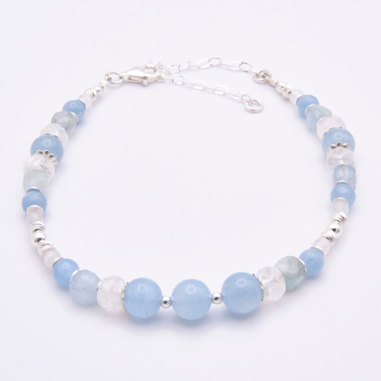 Aquamarine and Rainbow Moonstone Sterling Silver Bracelet