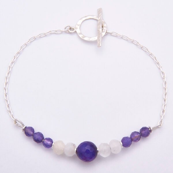 Amethyst, Moonstone and Purple Banded Agate Sterling Silver Bracelet