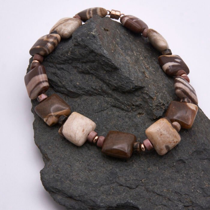 Zebra Jasper and Rhodonite Rose Gold Bracelet