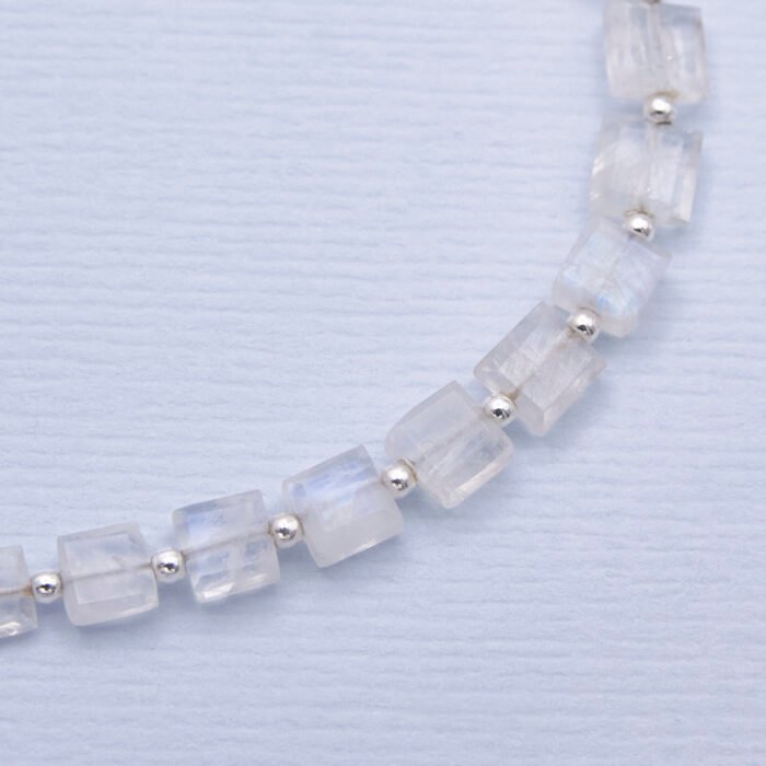 close up of Rainbow Moonstone Faceted Rectangle Bead Bracelet
