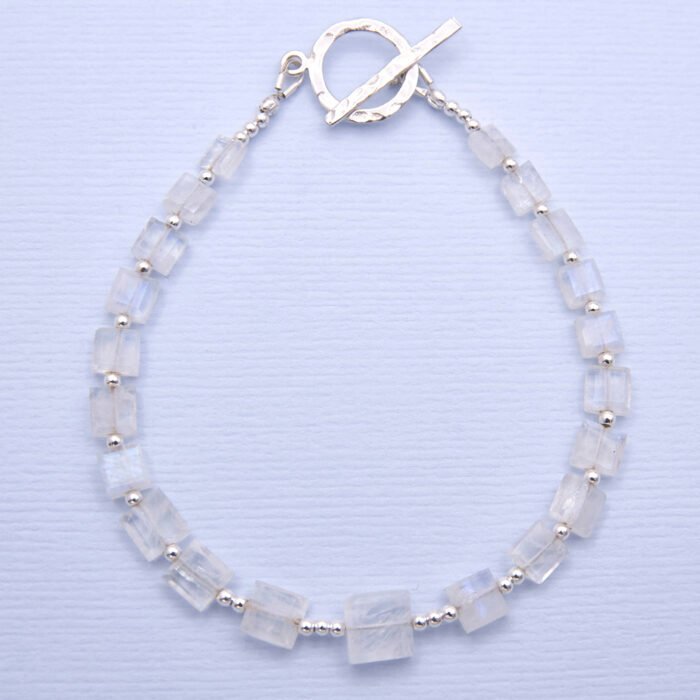 Rainbow Moonstone Faceted Rectangle Bead Bracelet