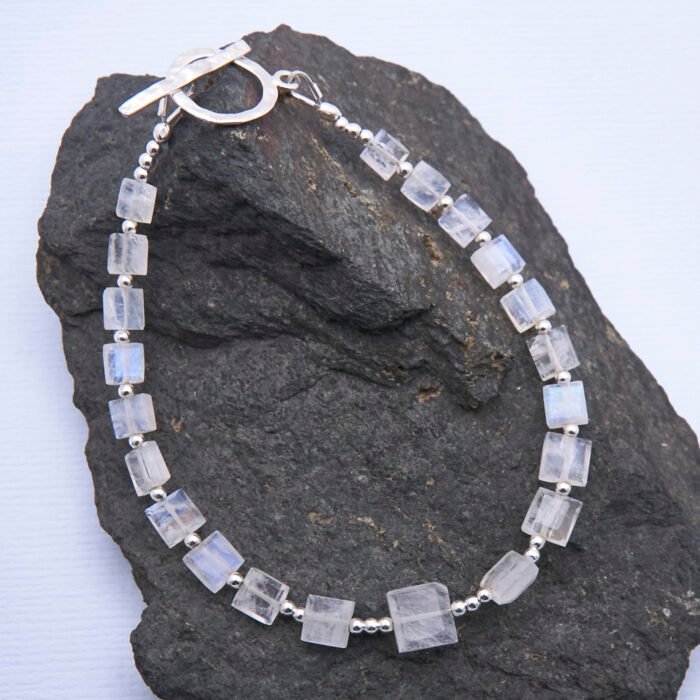 Rainbow Moonstone Faceted Rectangle Bead Bracelet