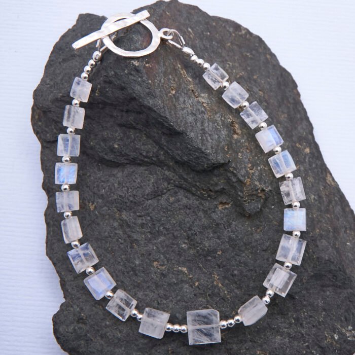 Rainbow Moonstone Faceted Rectangle Bead Bracelet