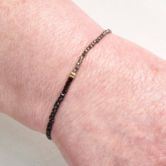Black Spinel and Pyrite Half and Half Bracelet modelled on maker's wrist