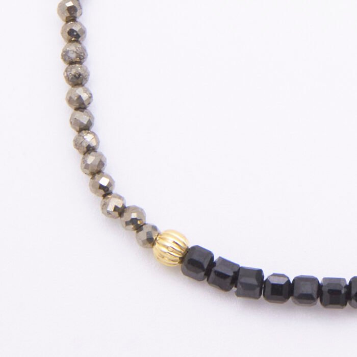 Close-up of Black Spinel and Pyrite Half and Half Bracelet