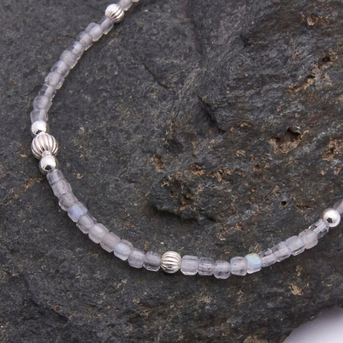 Close-up of Labradorite and Sterling Silver Bracelet