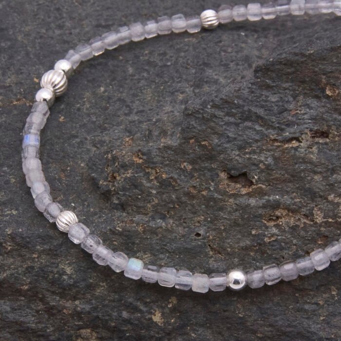 Close-up of Labradorite and Sterling Silver Bracelet