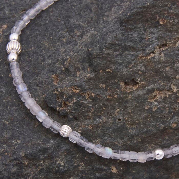 Close-up of Labradorite and Sterling Silver Bracelet