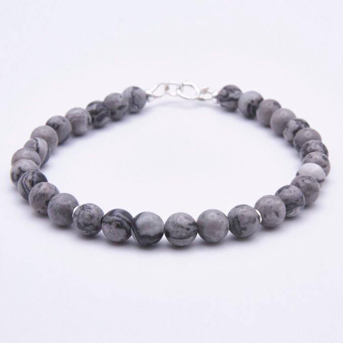 Close up of Grey Banded Agate Sterling Silver Bracelet