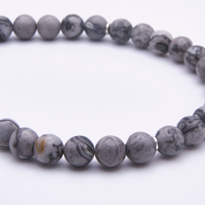 Close up of Grey Banded Agate Sterling Silver Bracelet