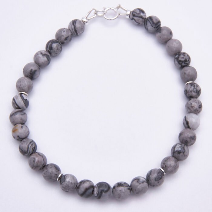Grey Banded Agate Sterling Silver Bracelet