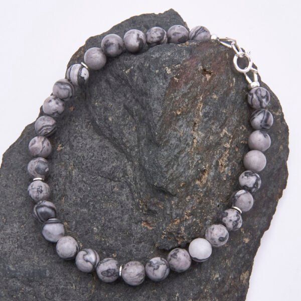 Grey Banded Agate Sterling Silver Bracelet