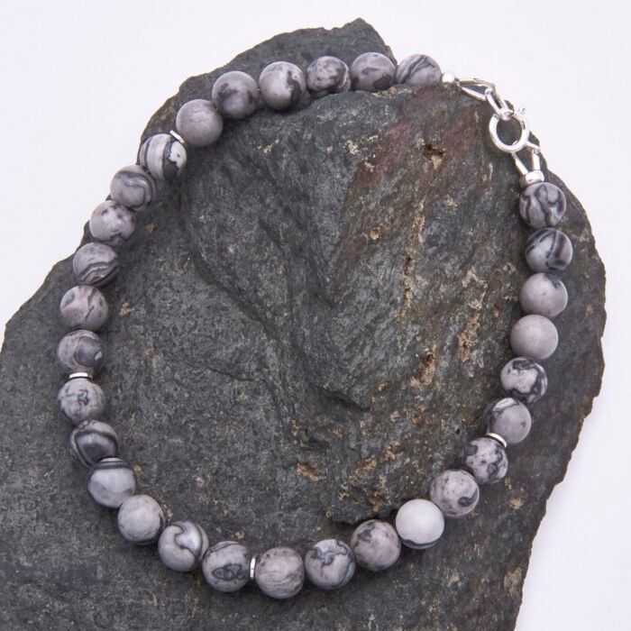 Grey Banded Agate Sterling Silver Bracelet