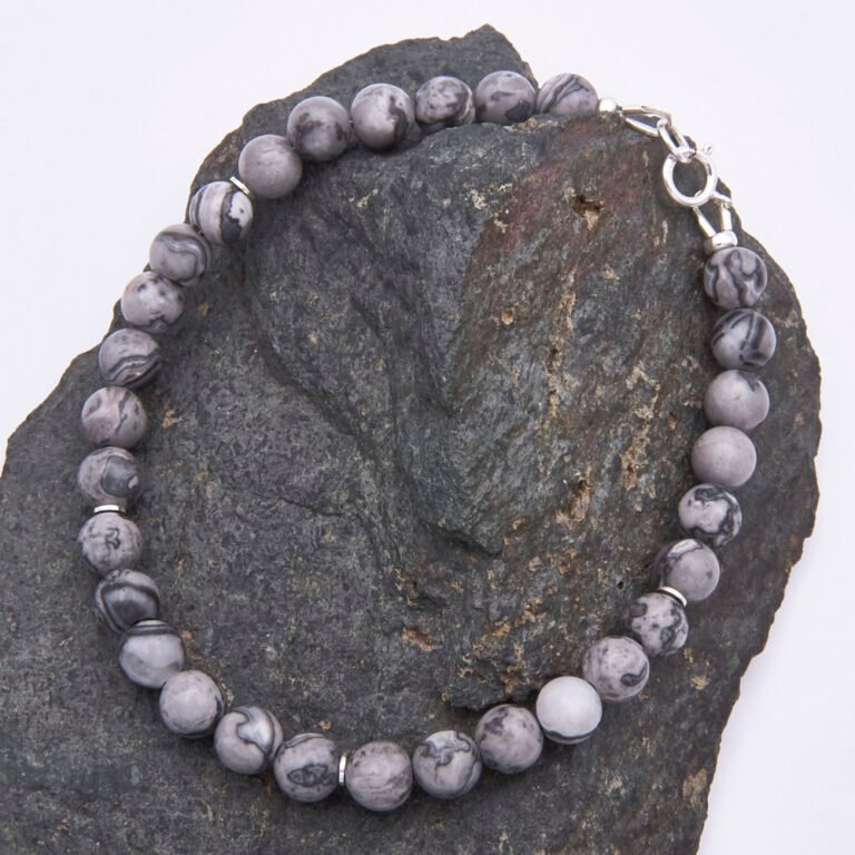 Grey Banded Agate Sterling Silver Bracelet
