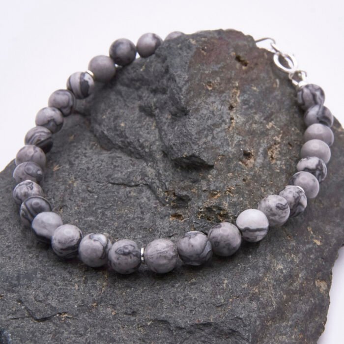 Grey Banded Agate Sterling Silver Bracelet
