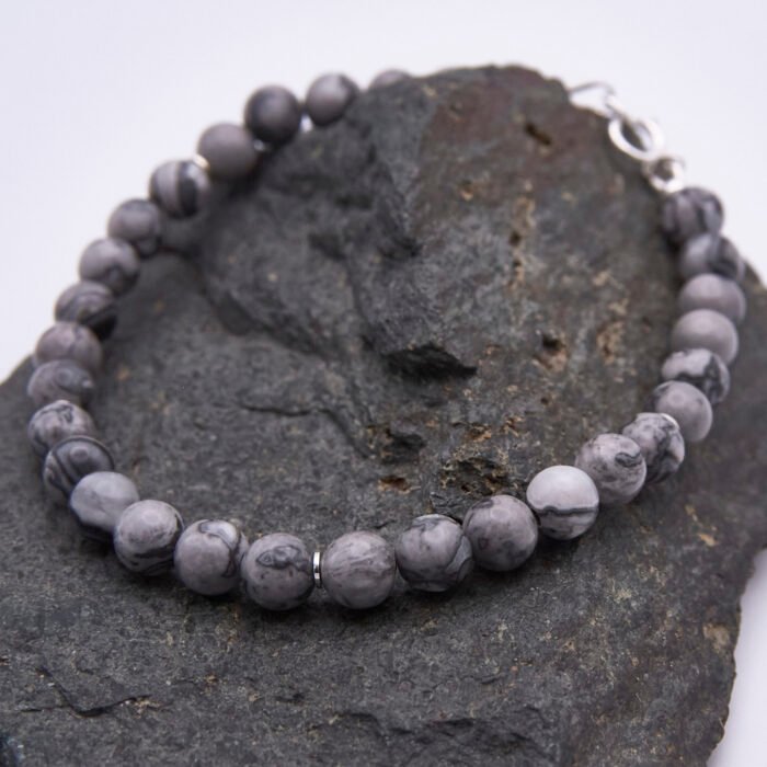 Grey Banded Agate Sterling Silver Bracelet
