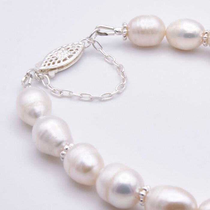 Close up of Rustic Freshwater Pearl Sterling Silver Bracelet