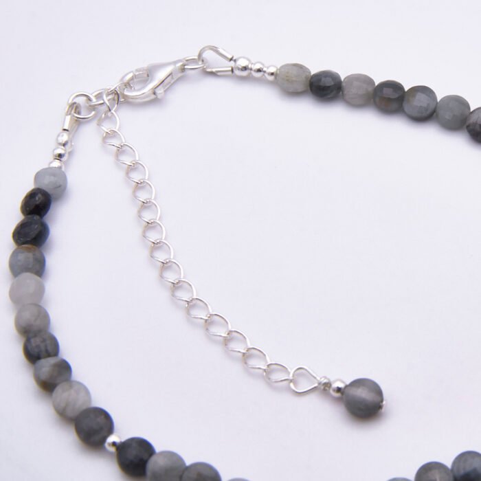 Close up of Hawk's Eye Quartz Sterling Silver Bracelet clasp