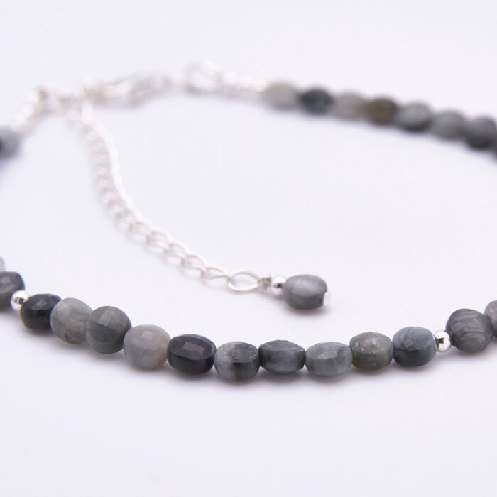 Close up of Hawk's Eye Quartz Sterling Silver Bracelet