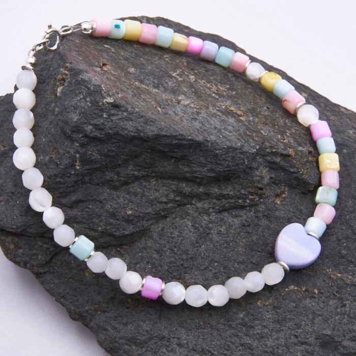 Mother of Pearl Half and Half Bracelet with Lilac Heart