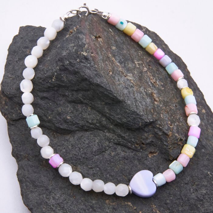 Mother of Pearl Half and Half Bracelet with Lilac Heart