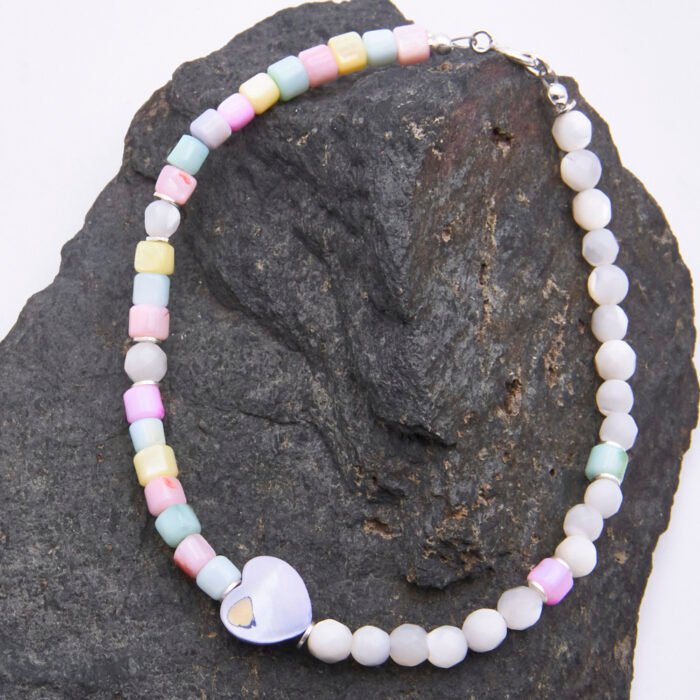 Mother of Pearl Half and Half Bracelet with Lilac Heart