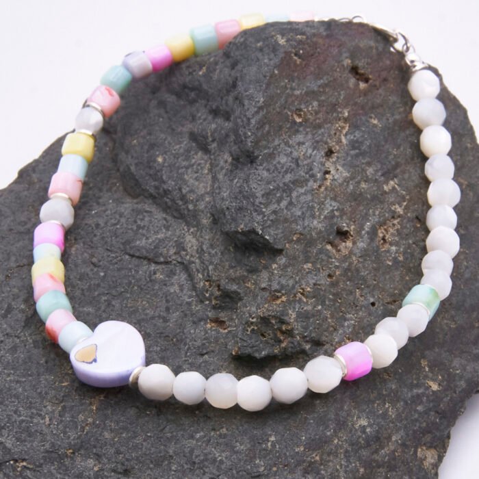 Mother of Pearl Half and Half Bracelet with Lilac Heart
