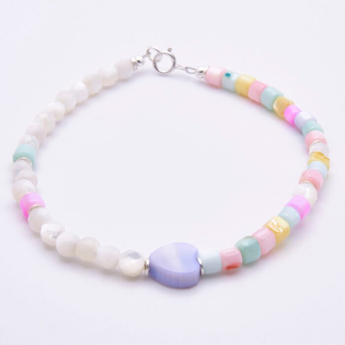 Mother of Pearl Half and Half Bracelet with Lilac Heart