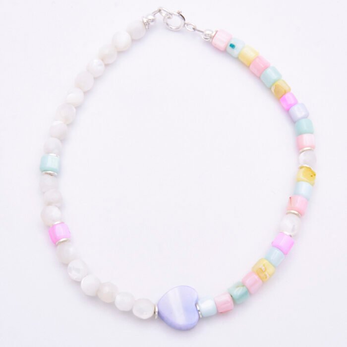 Mother of Pearl Half and Half Bracelet with Lilac Heart