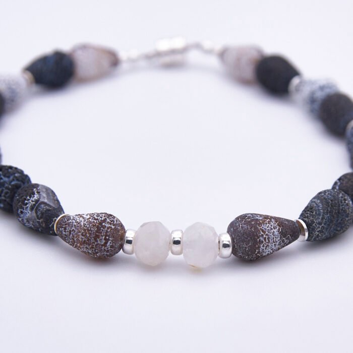 Weathered Agate Monochrome Sterling Silver Bracelet