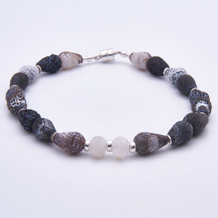 Weathered Agate Monochrome Sterling Silver Bracelet