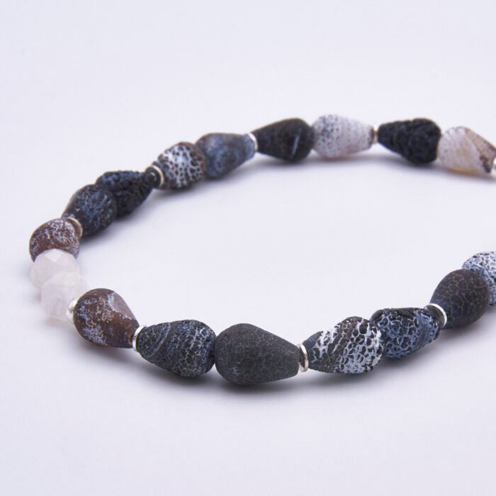 Weathered Agate Monochrome Sterling Silver Bracelet